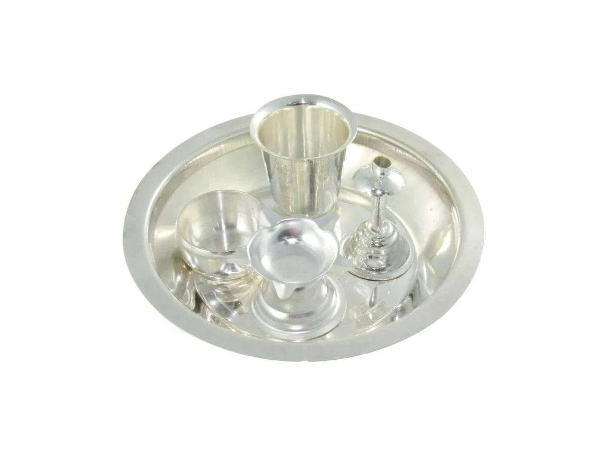 Pooja Thali set, pooja thali silver, pooja thali decoration, Pooja Thali for home, pooja thali set silver, return gifts for housewarming