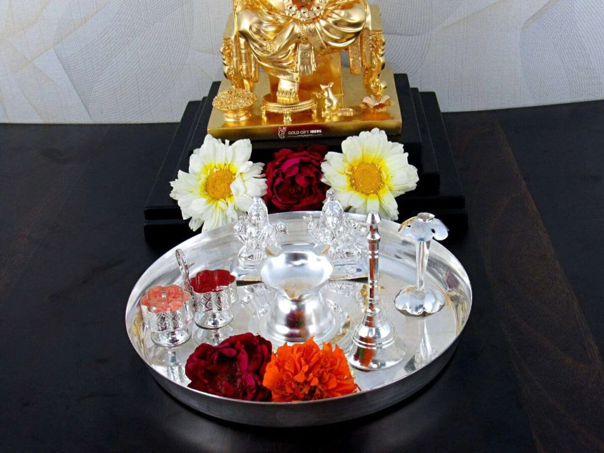 Pooja Thali set, pooja thali silver, pooja thali decoration, Pooja Thali for home, pooja thali set silver, return gifts for housewarming