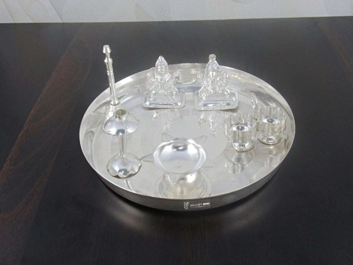 Pooja Thali set, pooja thali silver, pooja thali decoration, Pooja Thali for home, pooja thali set silver, return gifts for housewarming