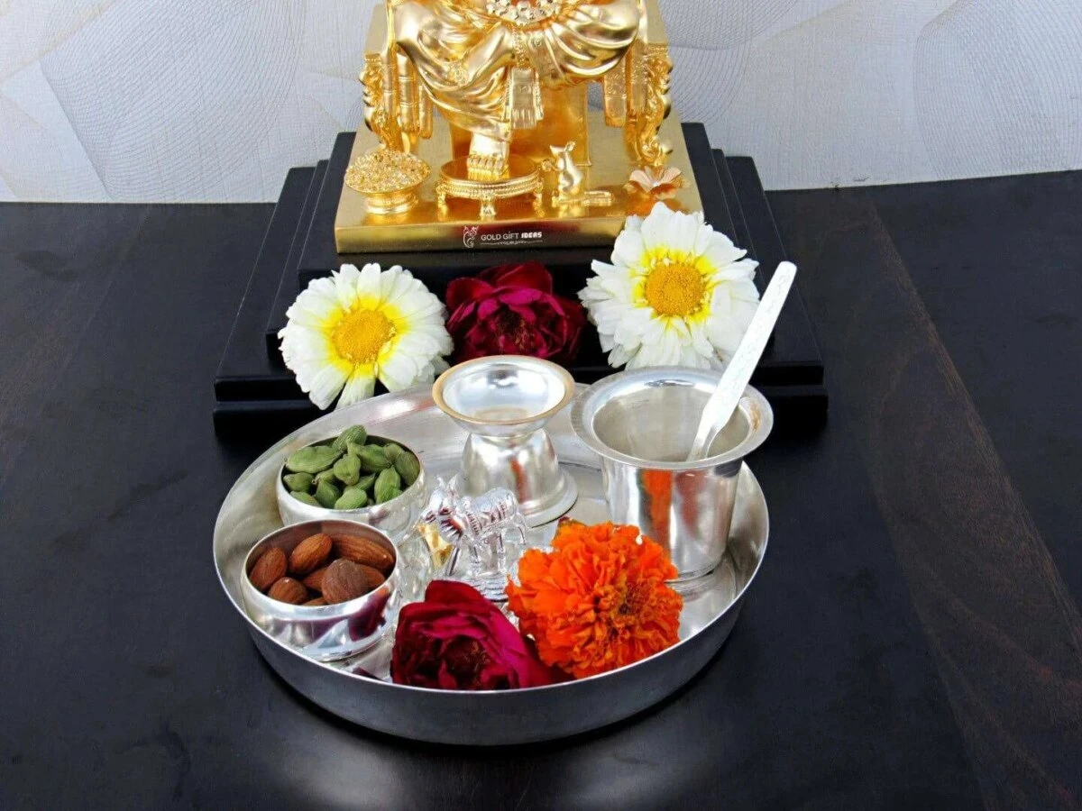 Pooja Thali set, pooja thali silver, pooja thali decoration, Pooja Thali for home, pooja thali set silver