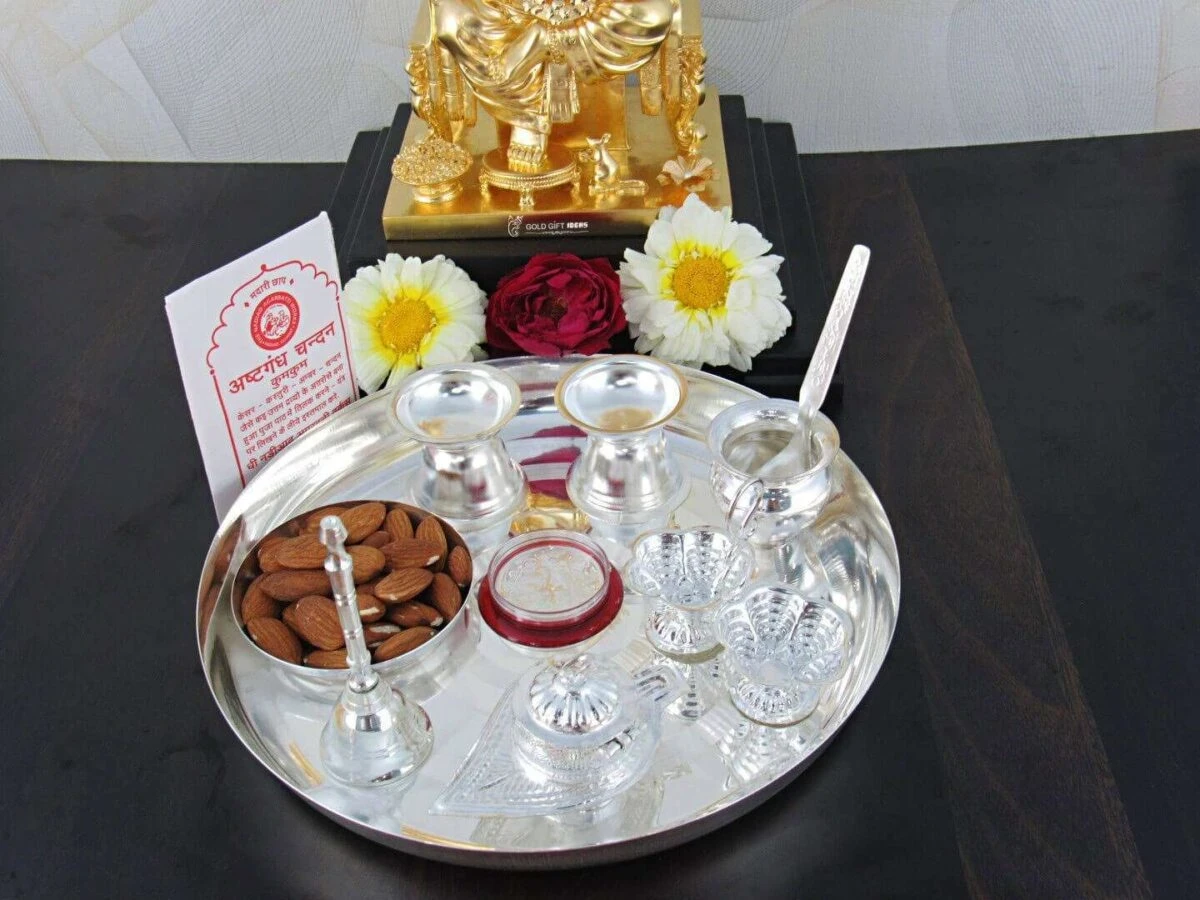 Pooja Thali set, pooja thali silver, pooja thali decoration, Pooja Thali for home, pooja thali set silver, return gifts for housewarming