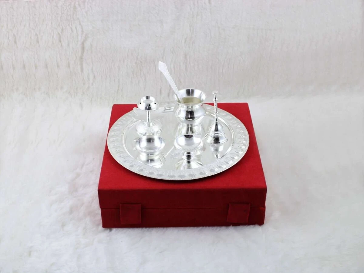 Pooja Thali set, pooja thali silver, pooja thali decoration, Pooja Thali for home, pooja thali set silver, return gifts for housewarming
