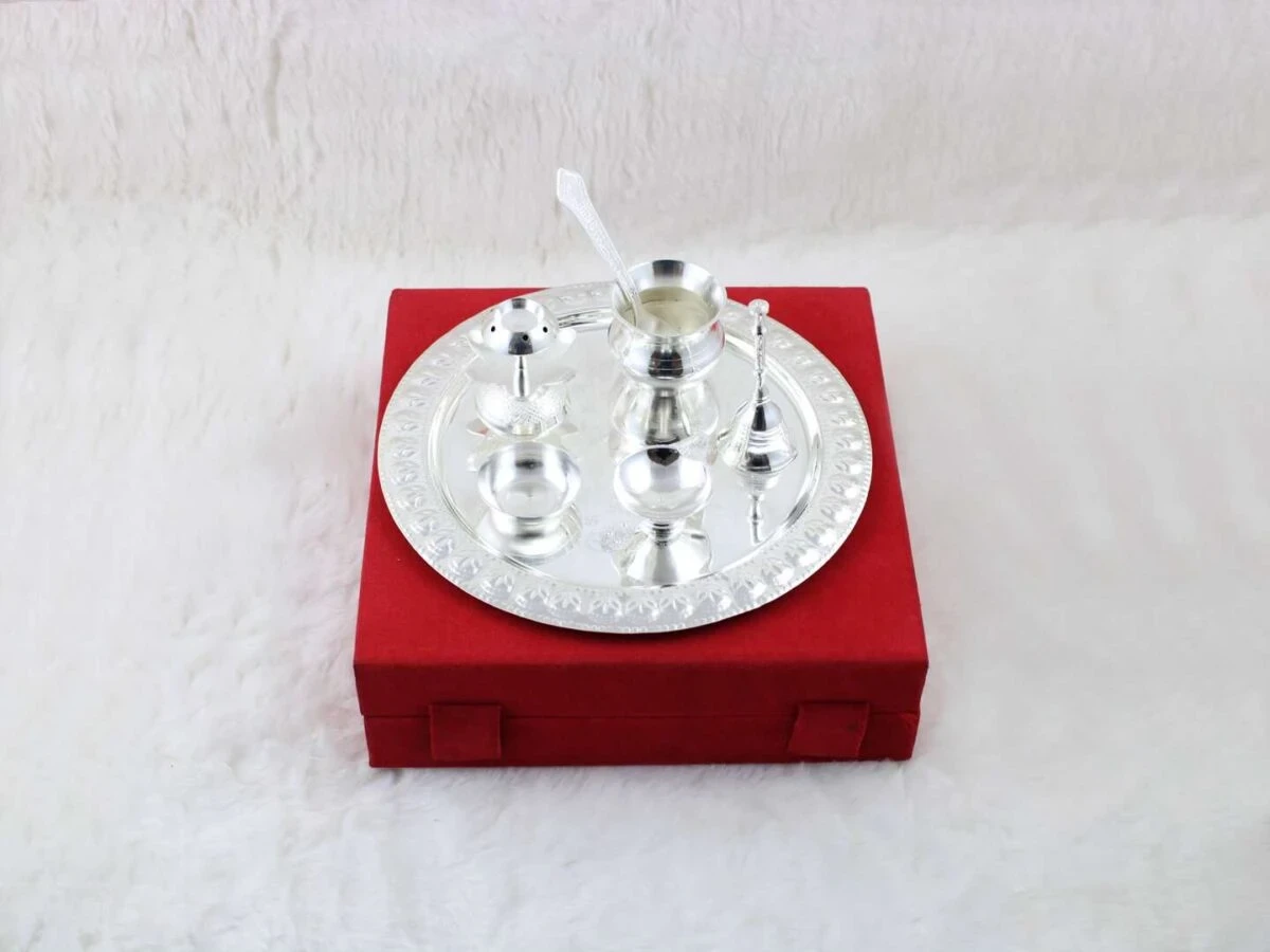 Pooja Thali set, pooja thali silver, pooja thali decoration, Pooja Thali for home, pooja thali set silver, return gifts for housewarming
