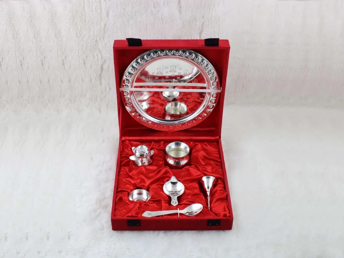 Pooja Thali set, pooja thali silver, pooja thali decoration, Pooja Thali for home, pooja thali set silver, return gifts for housewarming