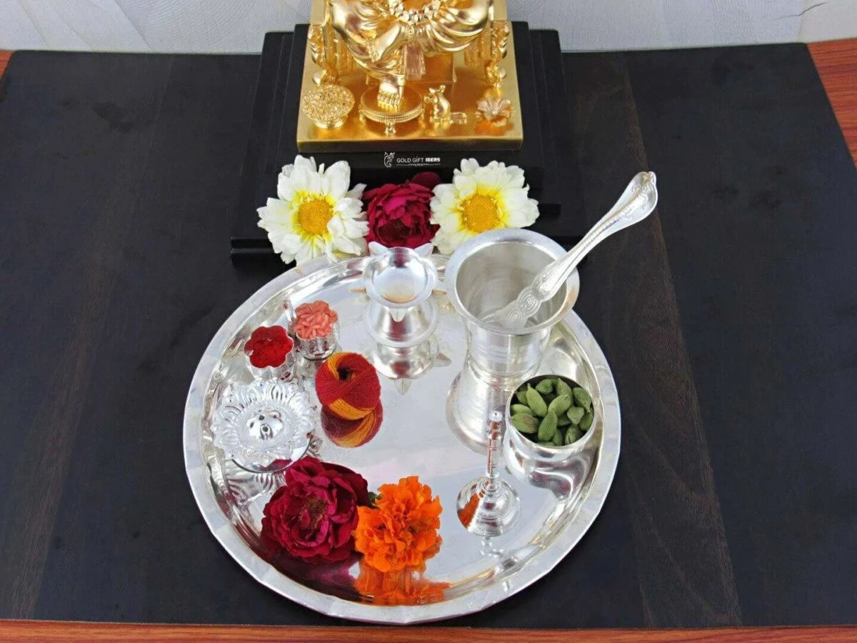 Pooja Thali set, pooja thali silver, pooja thali decoration, Pooja Thali for home, pooja thali set silver, return gifts for housewarming
