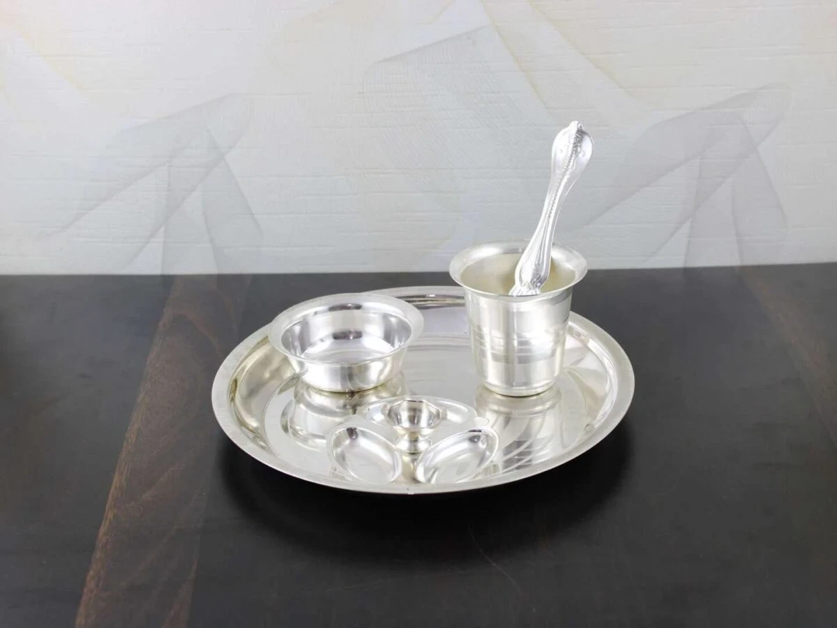 Pooja Thali set, pooja thali silver, pooja thali decoration, Pooja Thali for home, pooja thali set silver, return gifts for housewarming