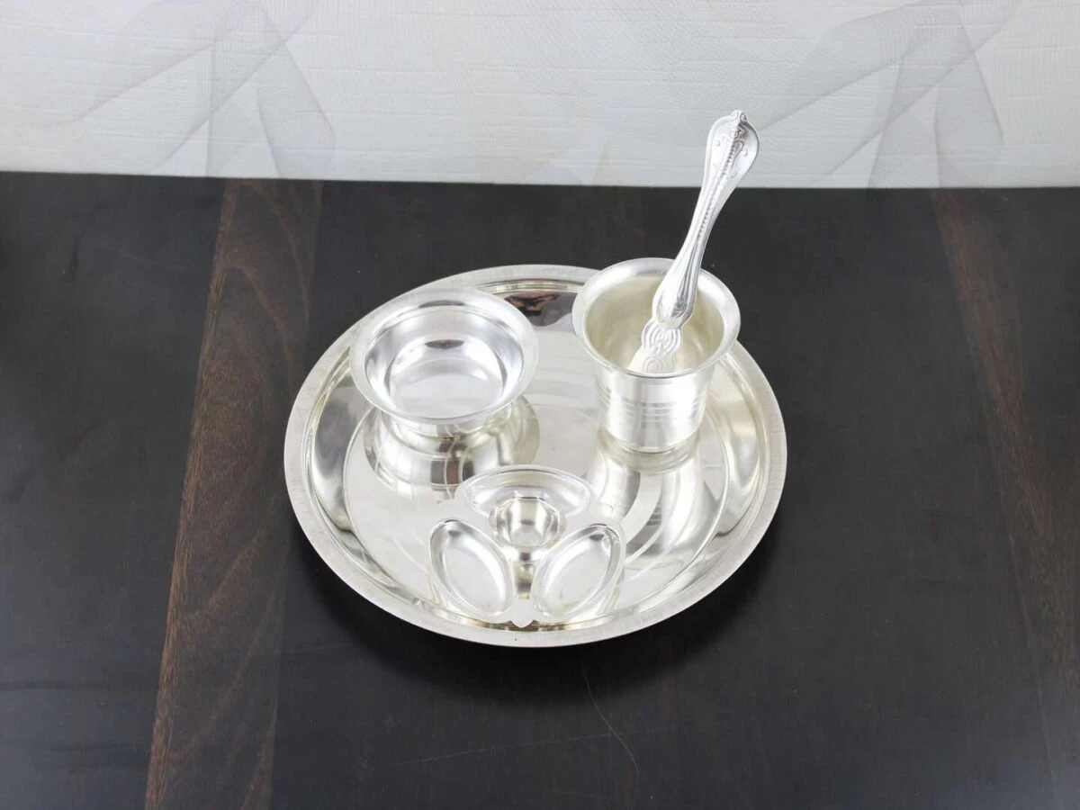 Pooja Thali set, pooja thali silver, pooja thali decoration, Pooja Thali for home, pooja thali set silver, return gifts for housewarming