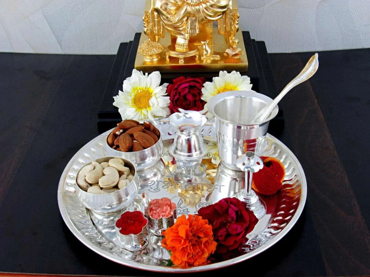 Pooja Thali set, pooja thali silver, pooja thali decoration, Pooja Thali for home, pooja thali set silver, return gifts for housewarming