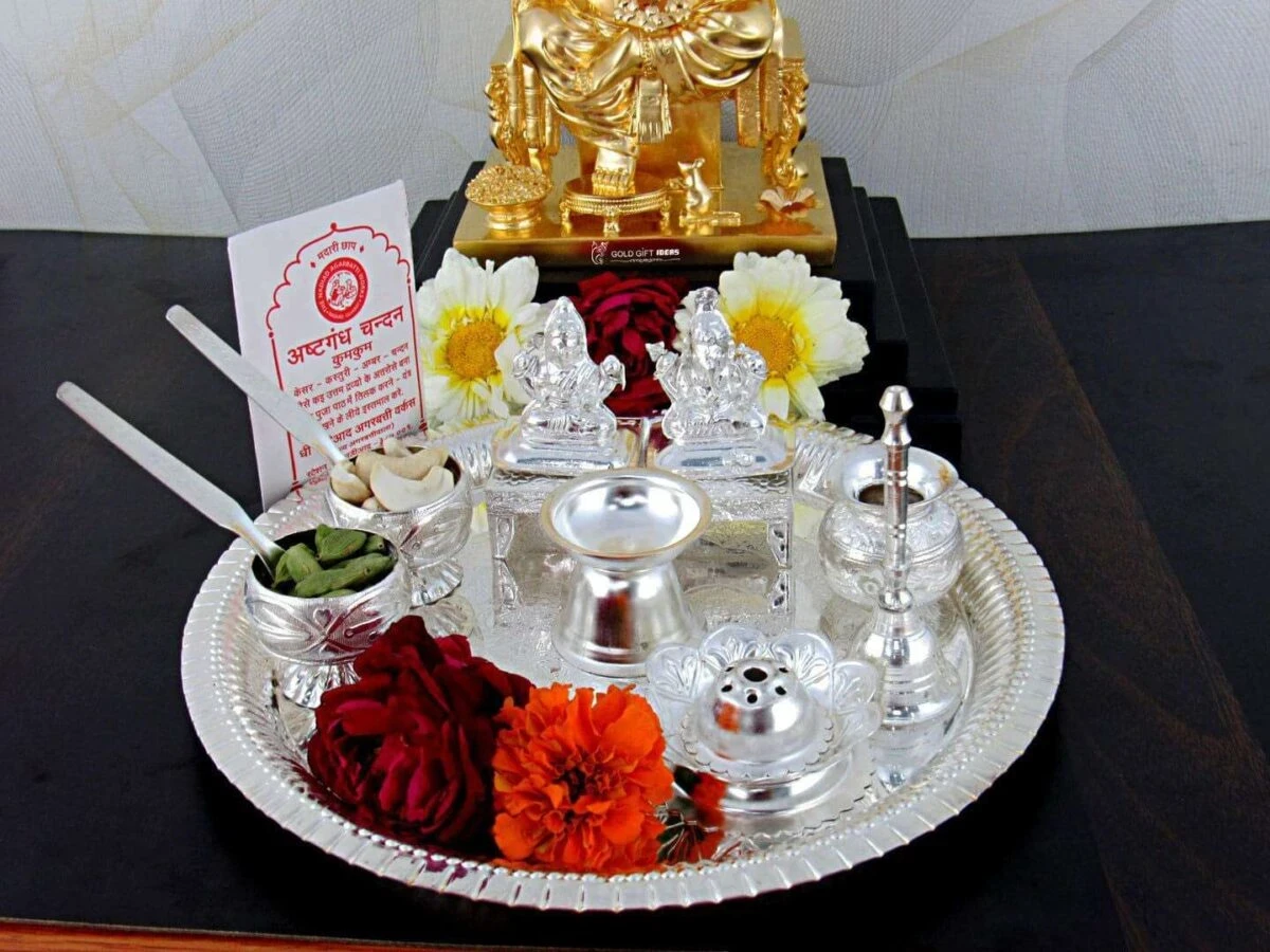 Pooja Thali set, pooja thali silver, pooja thali decoration, Pooja Thali for home, pooja thali set silver, return gifts for housewarming