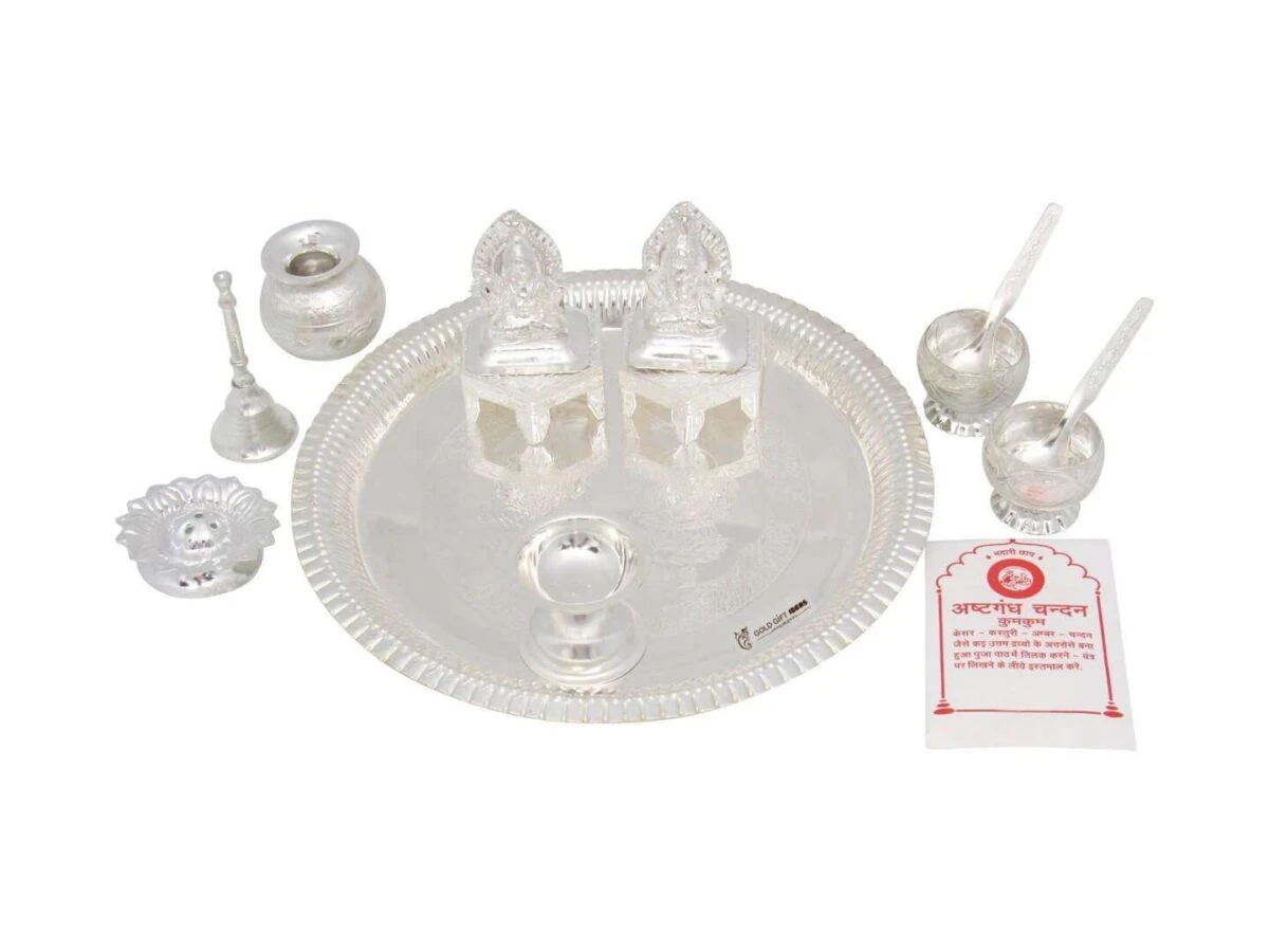 Pooja Thali set, pooja thali silver, pooja thali decoration, Pooja Thali for home, pooja thali set silver, return gifts for housewarming