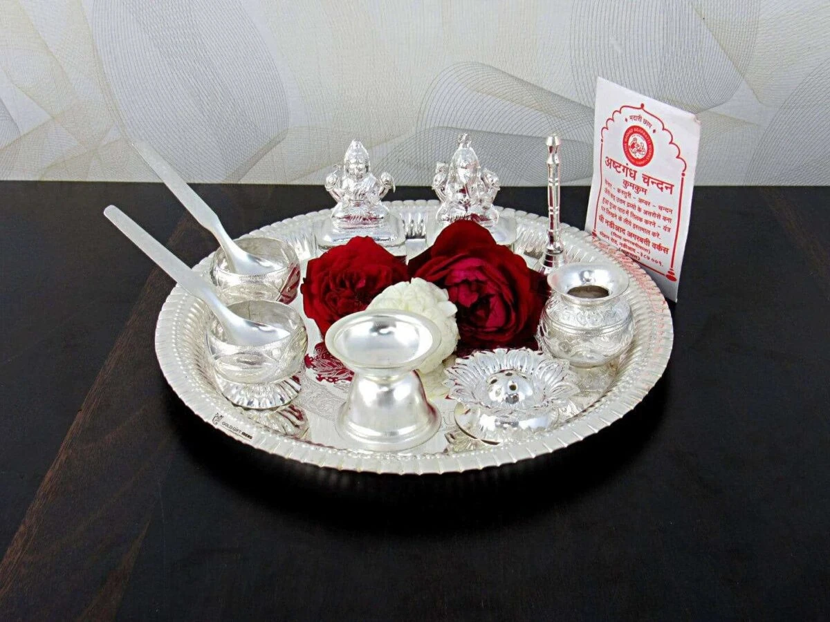 Pooja Thali set, pooja thali silver, pooja thali decoration, Pooja Thali for home, pooja thali set silver, return gifts for housewarming