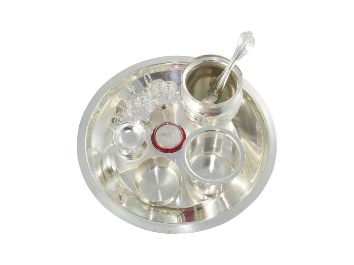 Pooja Thali set, pooja thali silver, pooja thali decoration, Pooja Thali for home, pooja thali set silver, return gifts for housewarming