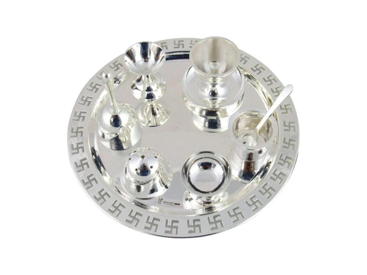 Pooja Thali set, pooja thali silver, pooja thali decoration, Pooja Thali for home, pooja thali set silver, return gifts for housewarming