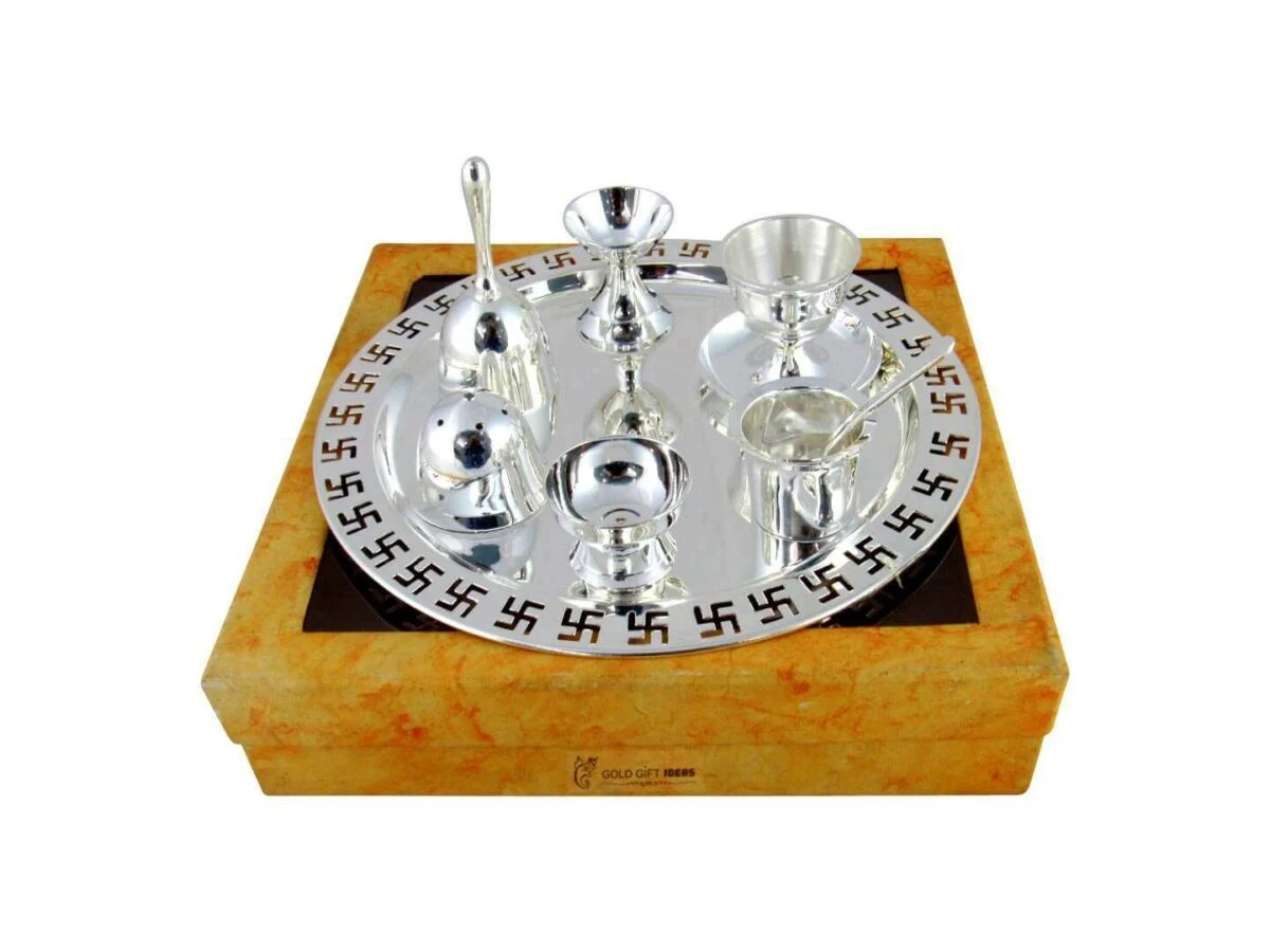 Pooja Thali set, pooja thali silver, pooja thali decoration, Pooja Thali for home, pooja thali set silver, return gifts for housewarming