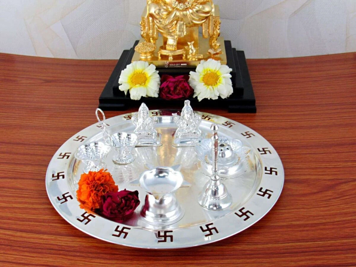 Pooja Thali set, pooja thali silver, pooja thali decoration, Pooja Thali for home, pooja thali set silver, return gifts for housewarming