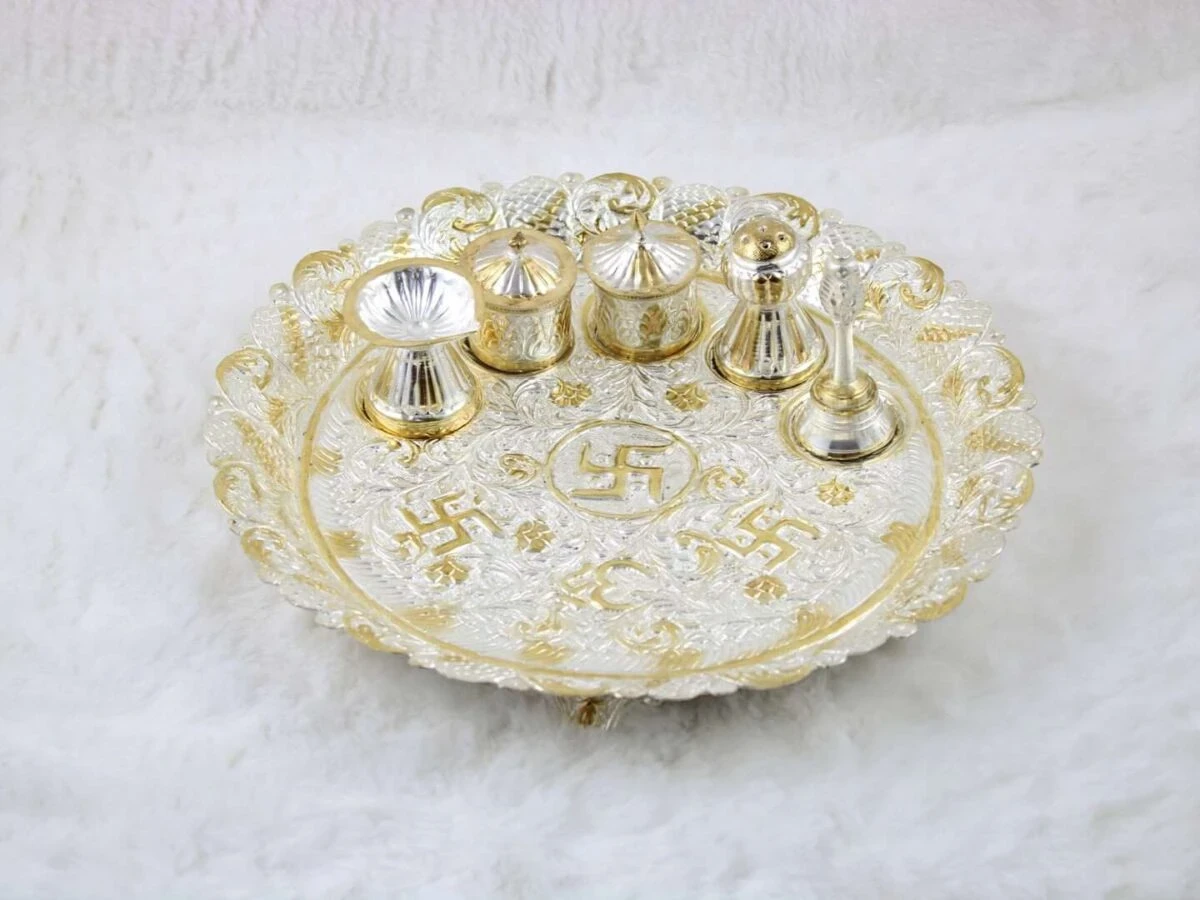 Pooja Thali set, pooja thali silver, pooja thali decoration, Pooja Thali for home, pooja thali set silver