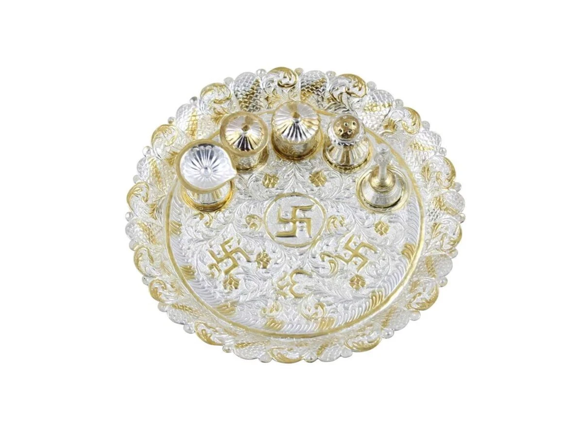 Pooja Thali set, pooja thali silver, pooja thali decoration, Pooja Thali for home, pooja thali set silver