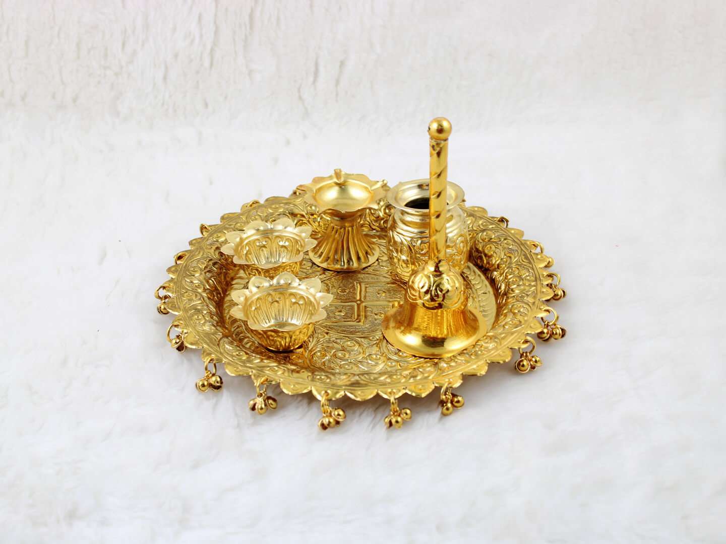 - GOLDGIFTIDEAS Oxidized Gold Plated Swastik Pooja Thali Set for Home