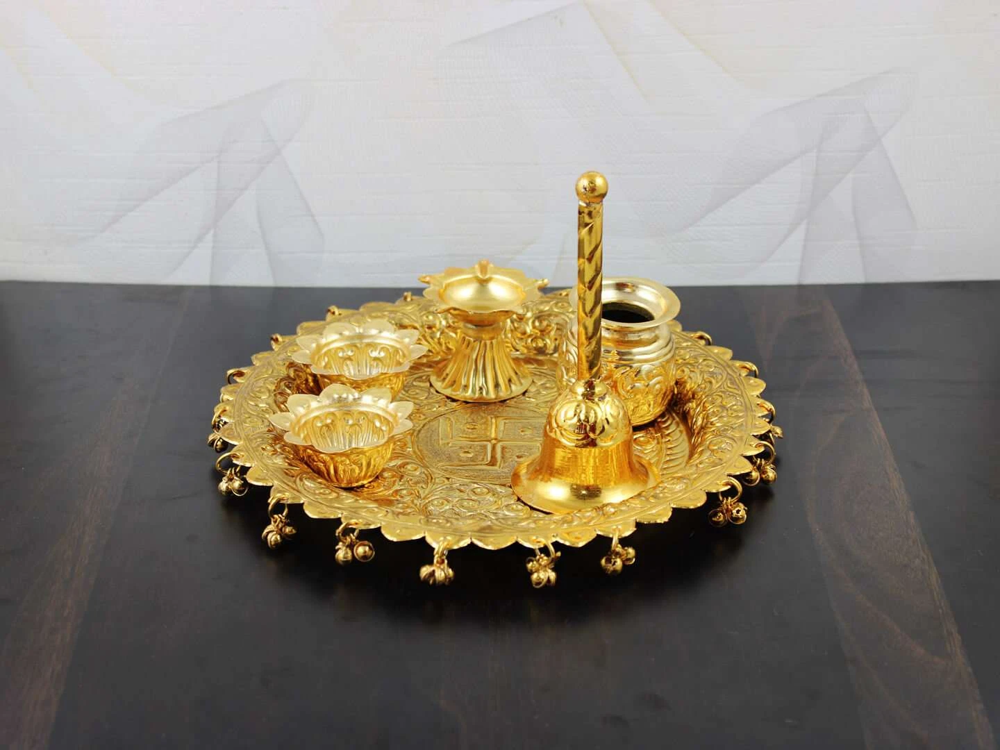 - GOLDGIFTIDEAS oxidized Gold Plated Swastik Pooja Thali Set for Home