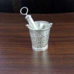 silver bucket and pichkari, Pooja items silver, Pooja items for home, pooja items for temple, pooja items for gift