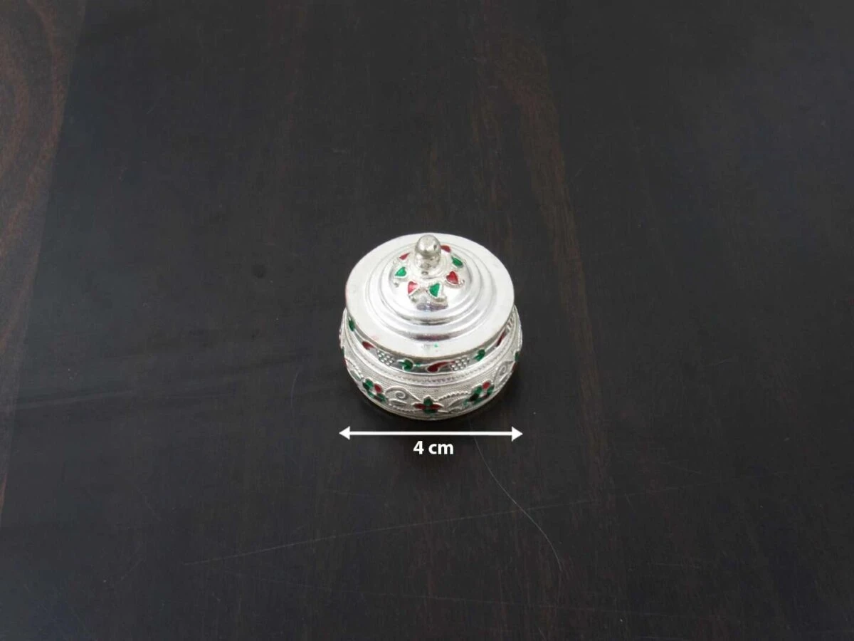 Sindoor dabbi, sindoor box for wedding, sindoor dabbi silver, Pooja items silver, Pooja items for home, kumkum box return gift, pooja items for temple, pooja items for gift, kumkum box silver, sindoor dabbi for women, return gifts