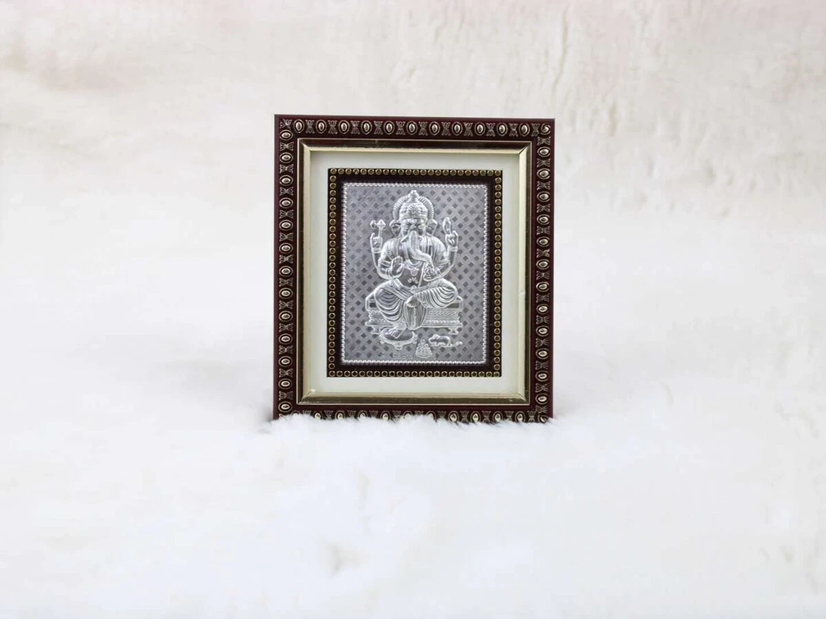 999 silver Ganesh frame, silver Ganesh photo frame, pure silver god photo frames, ganesha photo frame, silver ganesha frame