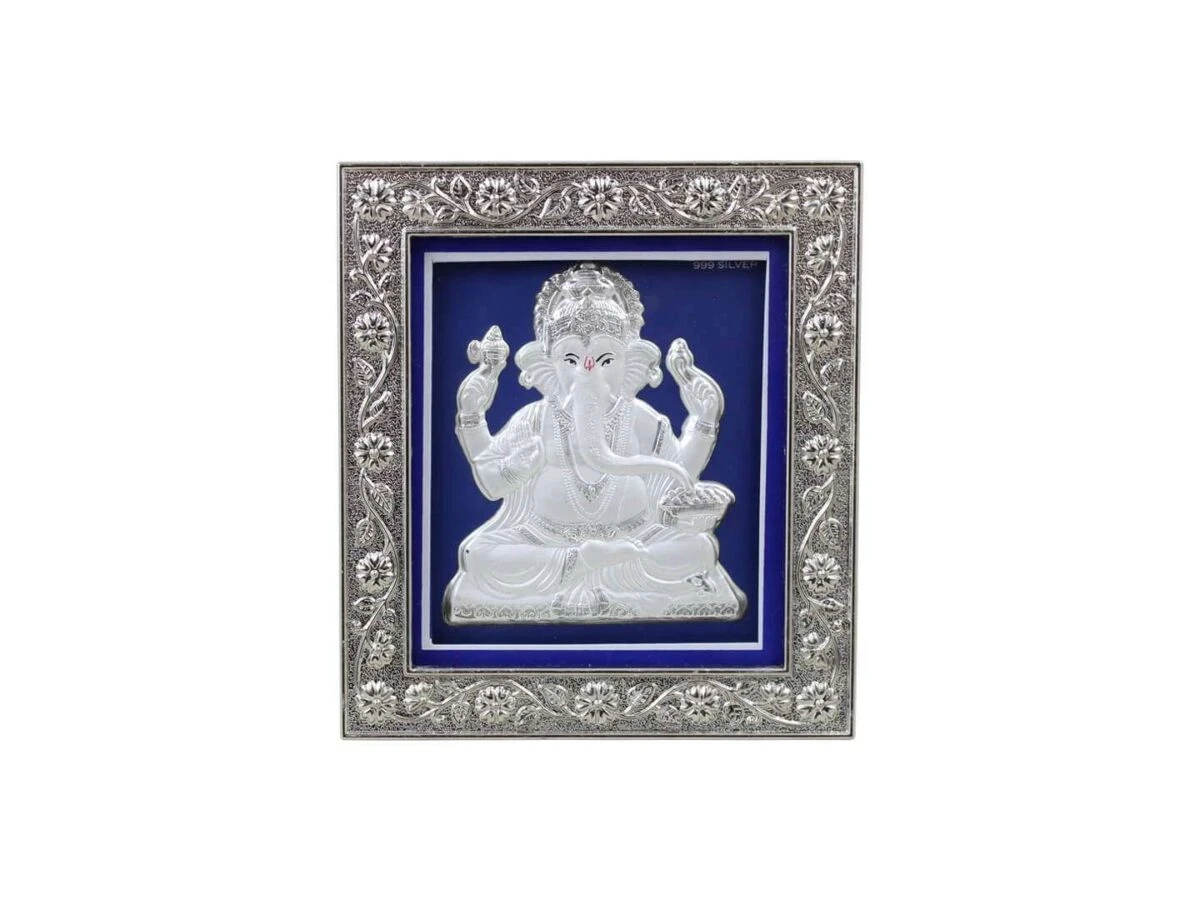 999 silver Ganesh frame, silver Ganesh photo frame, pure silver god photo frames, ganesha photo frame, silver ganesha frame