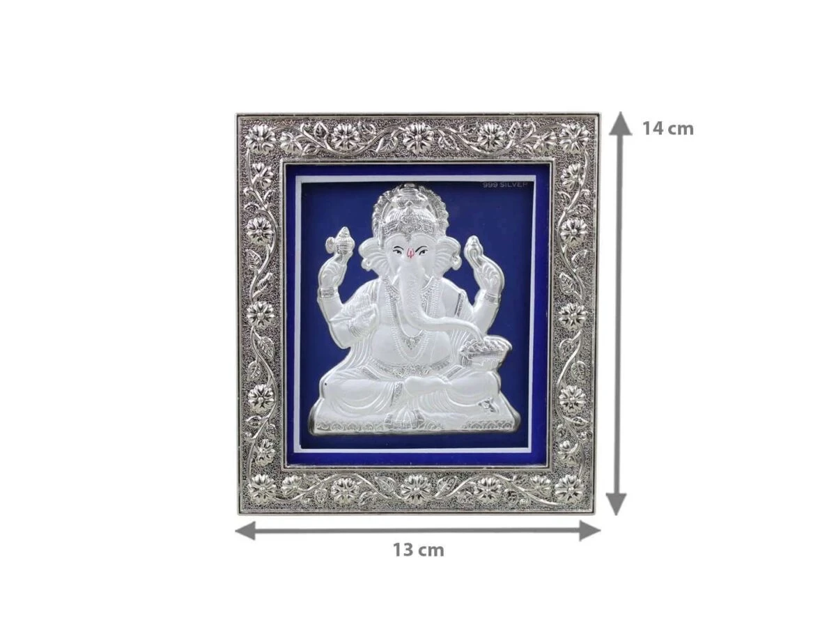 999 silver Ganesh frame, silver Ganesh photo frame, pure silver god photo frames, ganesha photo frame, silver ganesha frame