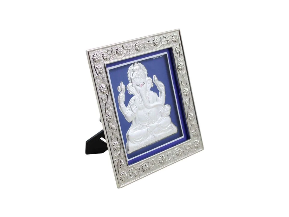 999 silver Ganesh frame, silver Ganesh photo frame, pure silver god photo frames, ganesha photo frame, silver ganesha frame