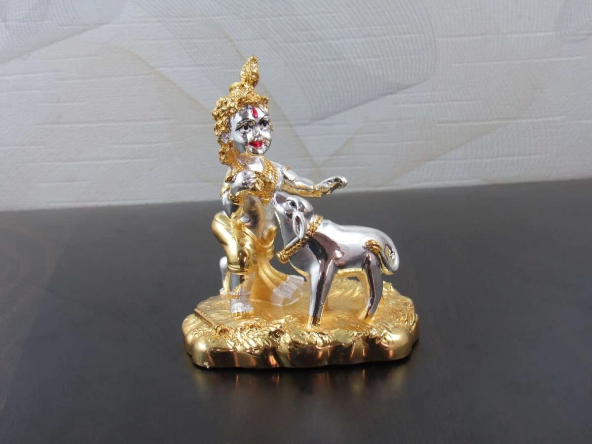 Krishna with cow idol, Krishna with cow idol at home, lord Krishna with cow idol, bal gopal with cow, bal gopal Krishna with cow bal gopal statue with cow