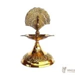 Brass peacock diya, brass peacock lamp, brass peacock diya stand, brass peacock oil lamp, brass diya for home, brass diya for temple, brass diya decoration, brass stand diya, brass diya stand, Brass Peacock Diya with Base, Diya for Pooja Room, Brass Step Peacock Diya