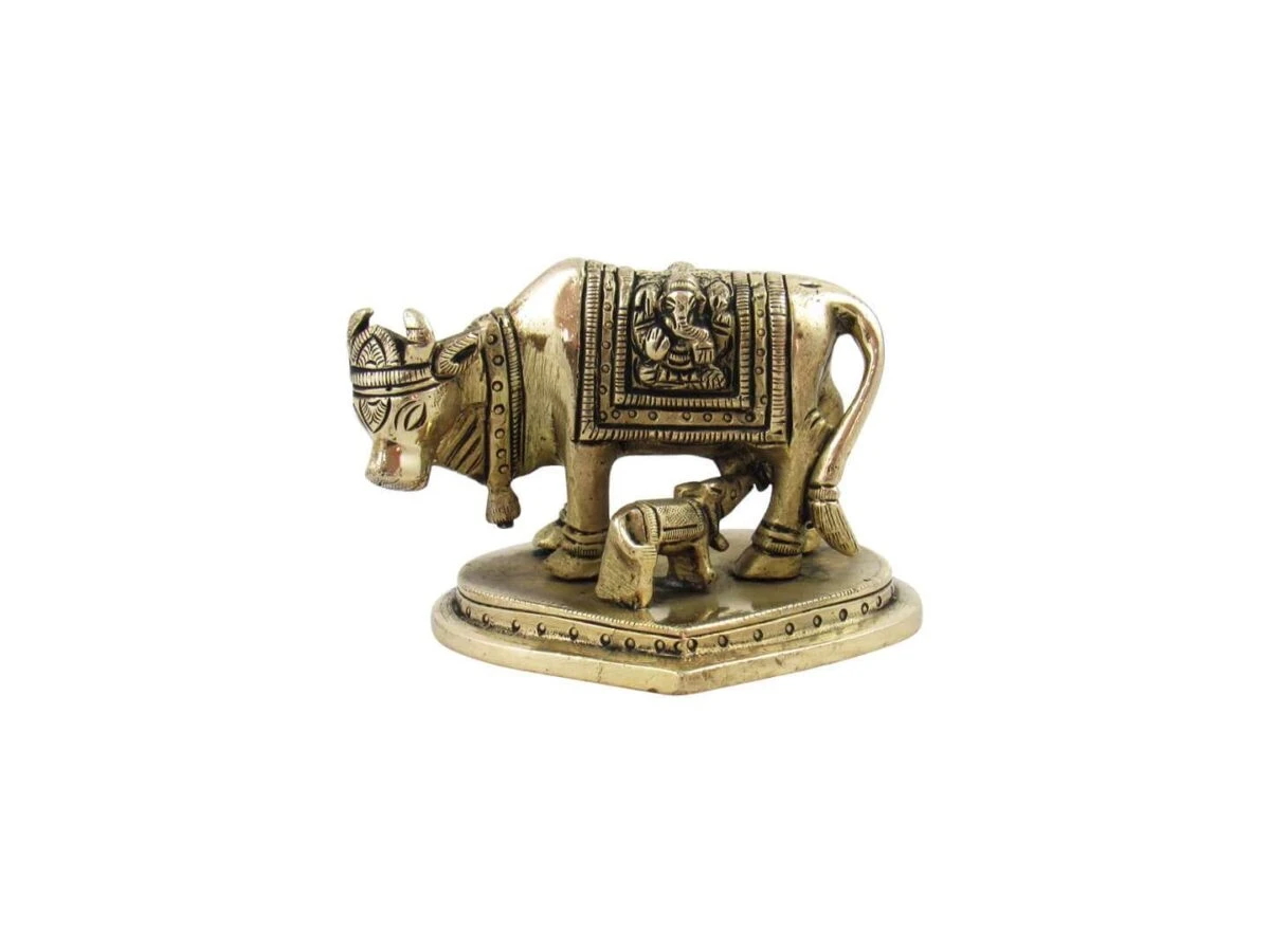 Brass cow and calf brass cow and calf idol ethnic brass kamdhenu cow and calf