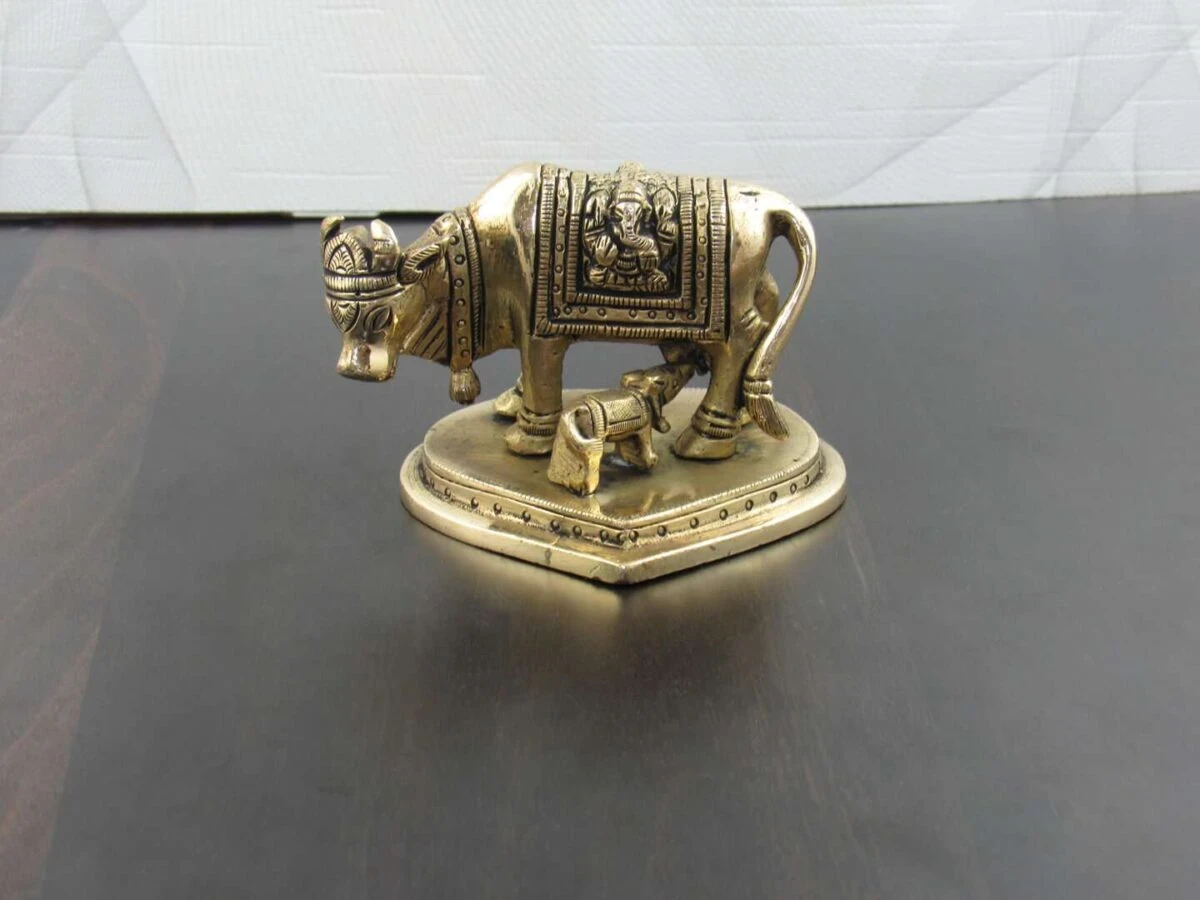 Brass cow and calf brass cow and calf idol ethnic brass kamdhenu cow and calf