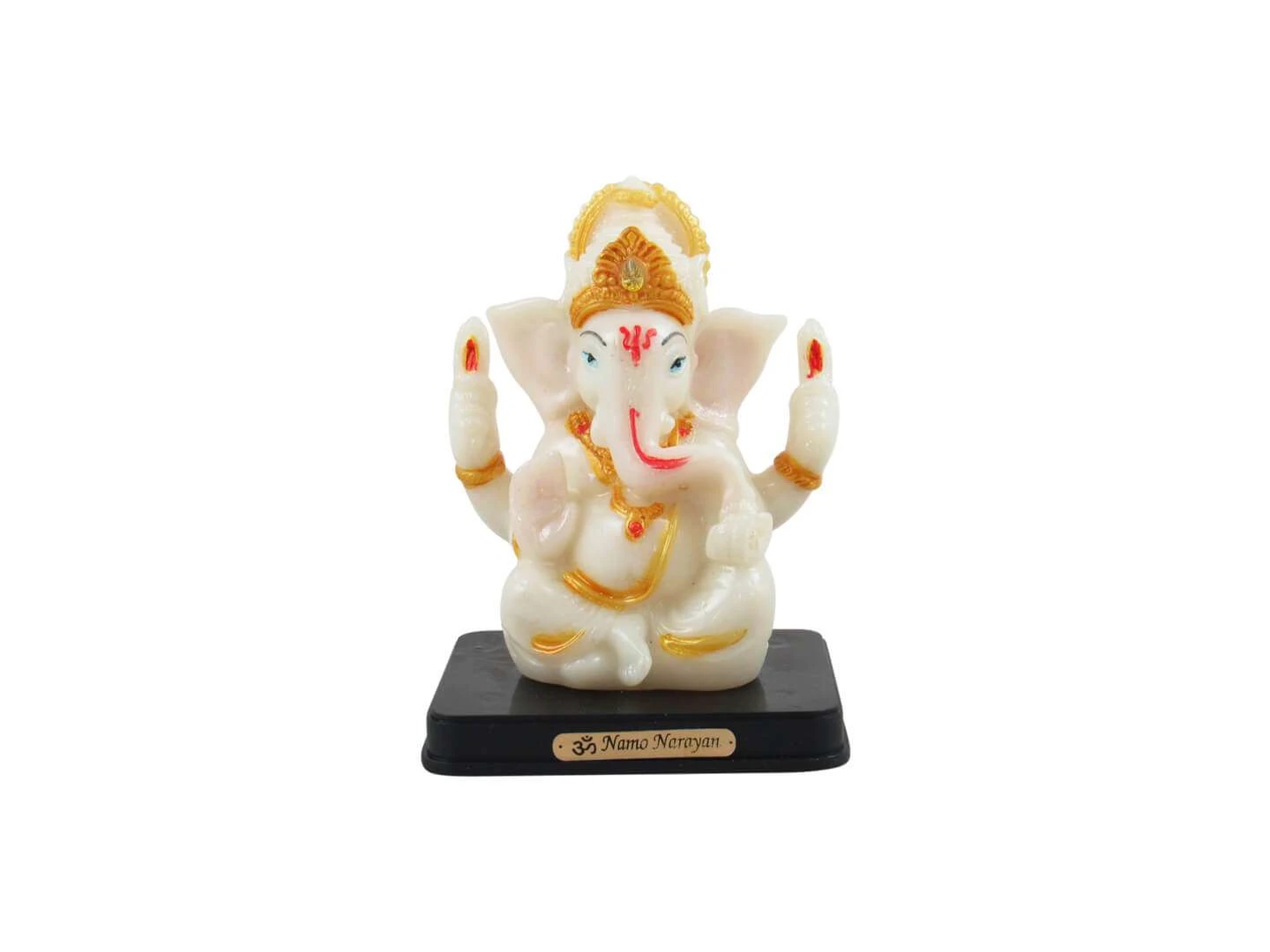 Multicolor Ganesha on wood sitting state/ idol (Small)