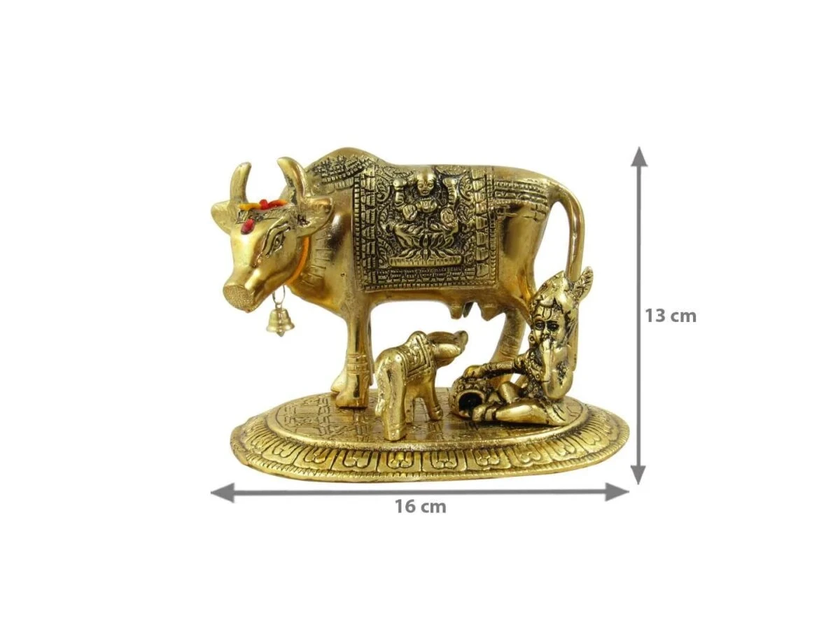 White metal cow and calf, cow and calf statue, cow and calf idol vastu, cow and calf statue in pooja room, white metal cow and calf statue, white metal small cow