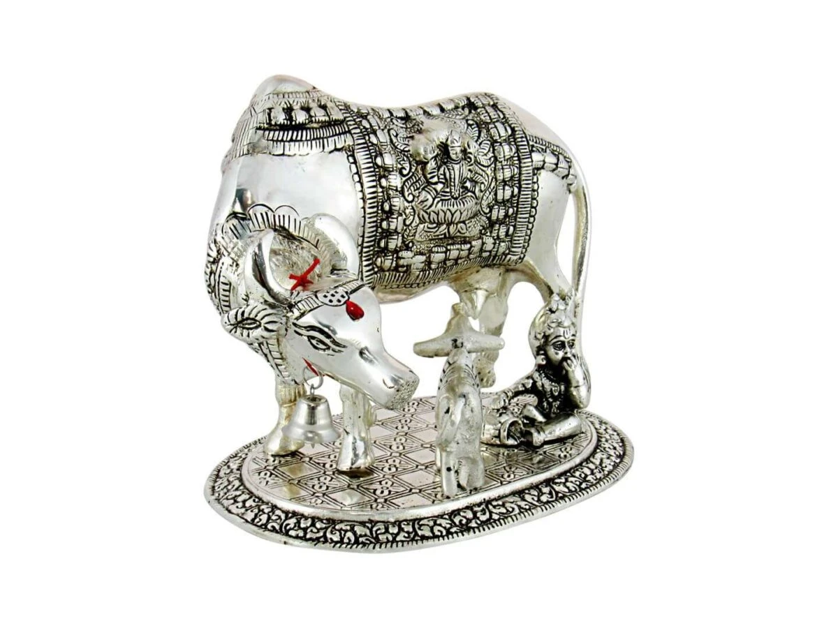 White metal cow and calf cow and calf statue cow and calf idol vastu cow and calf statue in pooja room white metal cow and calf statue white metal small cow