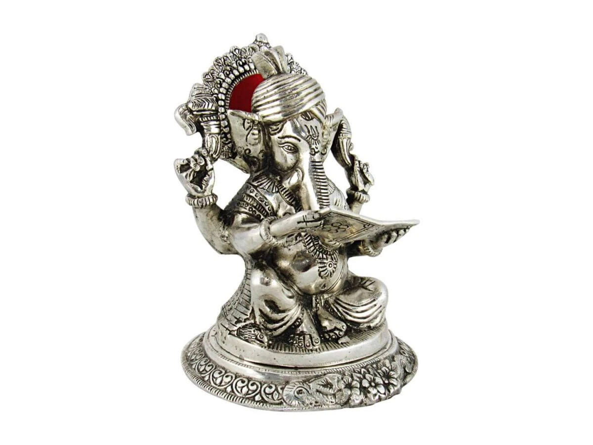 White metal ganesh idol, white metal statue, ganesha idol for home, ganesha idol for office, ganesha idol gift, ganesha murti for car, ganesh statue for temple, ganesh statue for gift, ganesh statue for home decoration