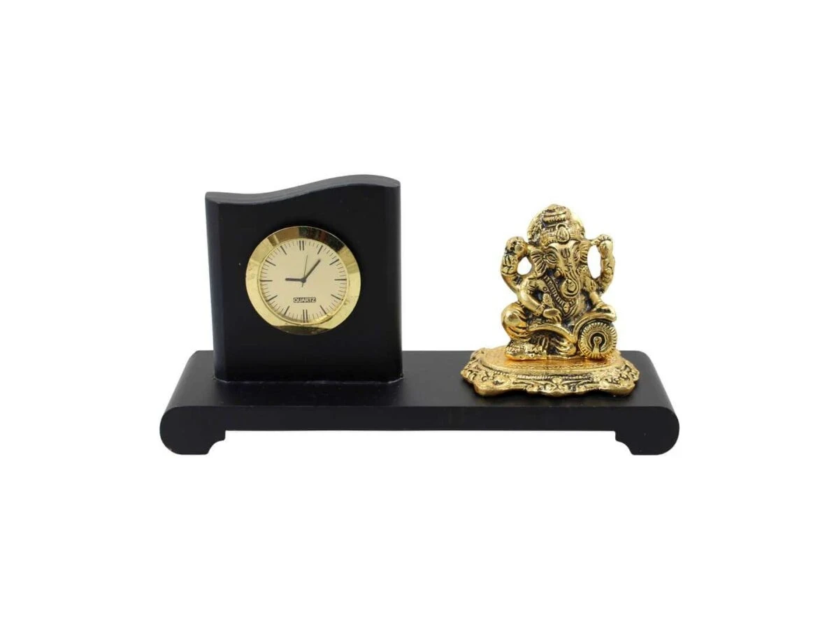 Ganesha idol with clock White metal ganesh idol white metal statue ganesha idol for home ganesha idol for office ganesha idol gift ganesha murti for car ganesh statue for temple ganesh statue for gift ganesh statue for home decoration