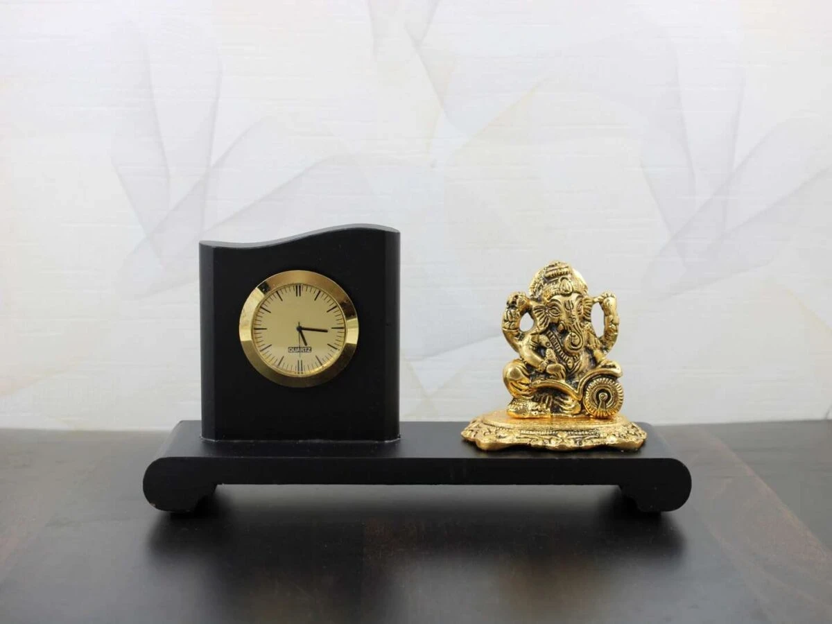 Ganesha idol with clock White metal ganesh idol white metal statue ganesha idol for home ganesha idol for office ganesha idol gift ganesha murti for car ganesh statue for temple ganesh statue for gift ganesh statue for home decoration