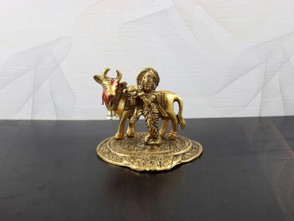 Krishna with cow idol Krishna with cow idol at home lord Krishna with cow idol Krishna with cow brass idol