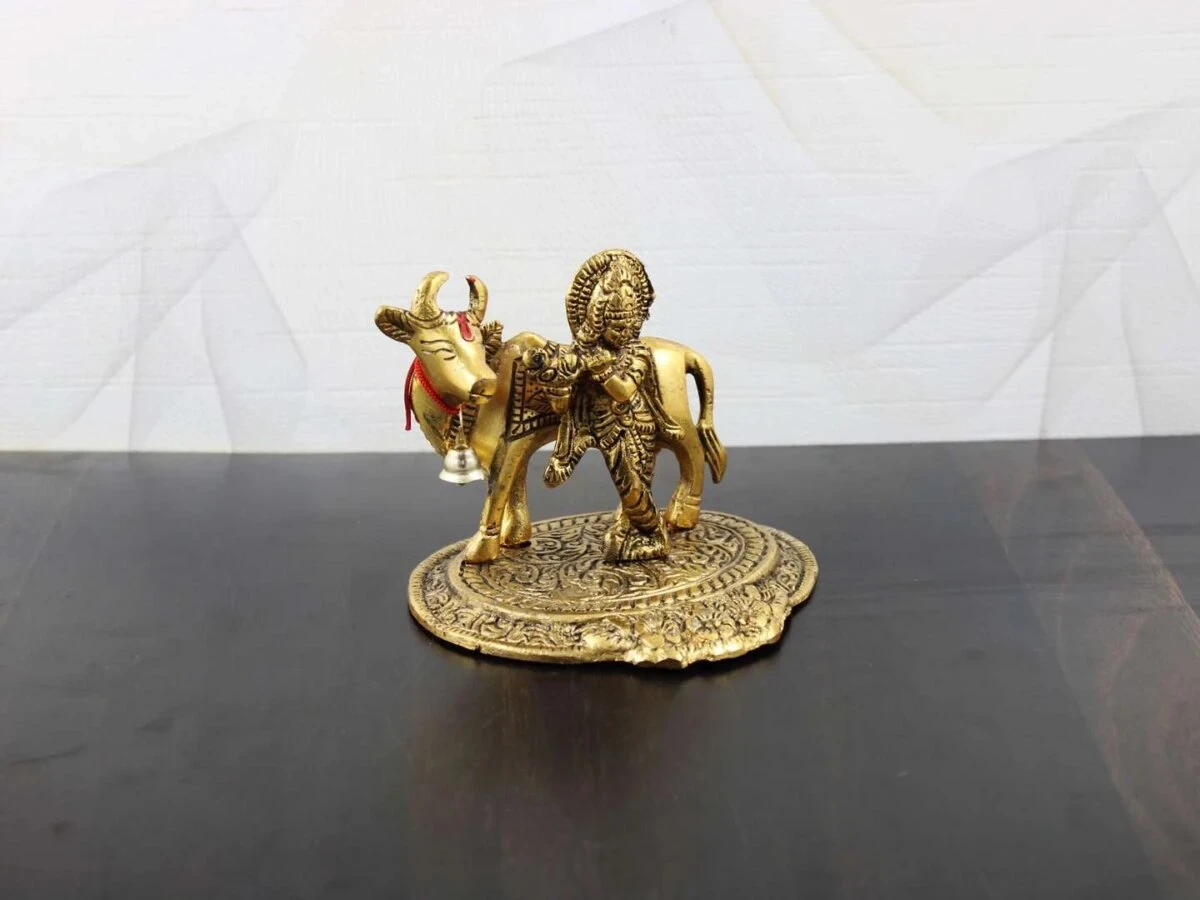 Krishna with cow idol Krishna with cow idol at home lord Krishna with cow idol Krishna with cow brass idol