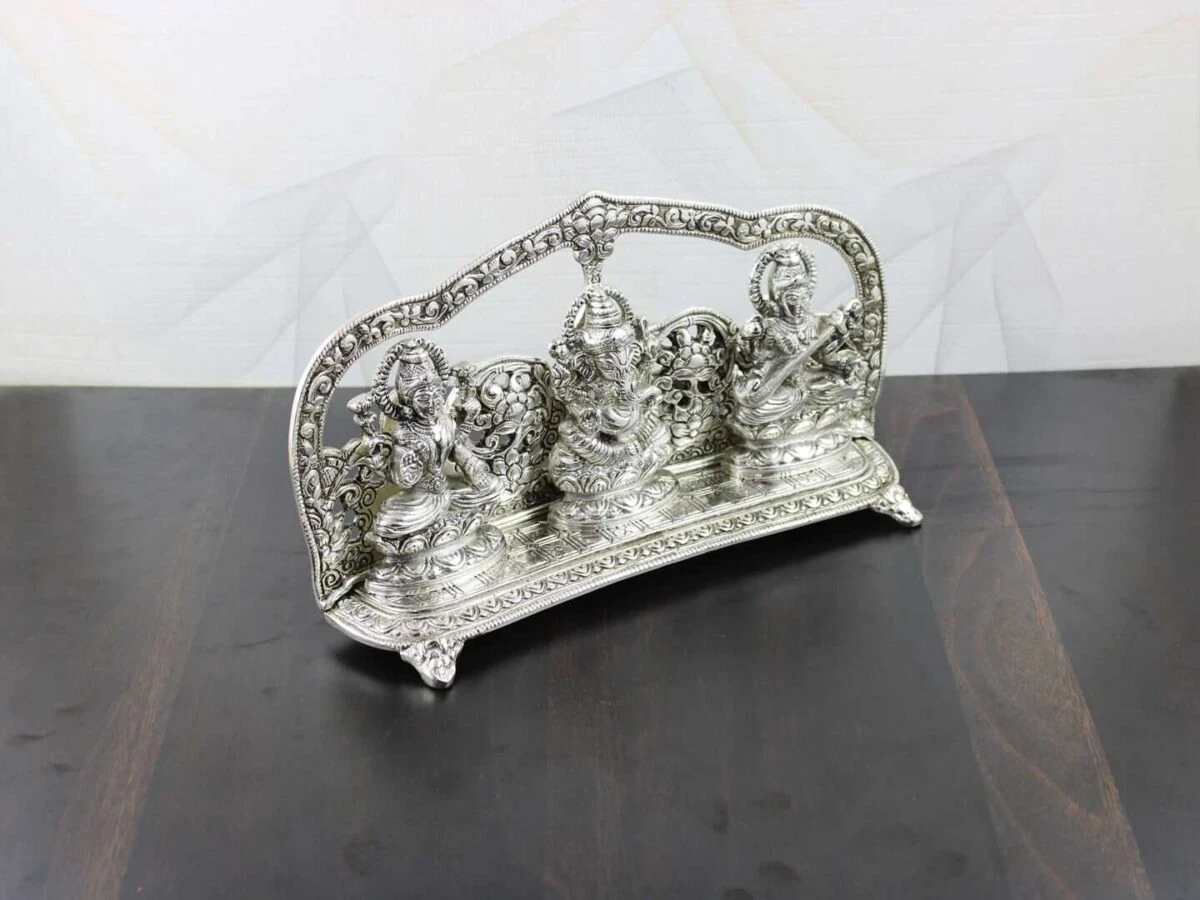 lakshmi ganesh saraswati idols laxmi ganesh saraswati statue laxmi ganesh saraswati murti ganesh laxmi saraswati sitting position laxmi ganesh saraswati silver idol