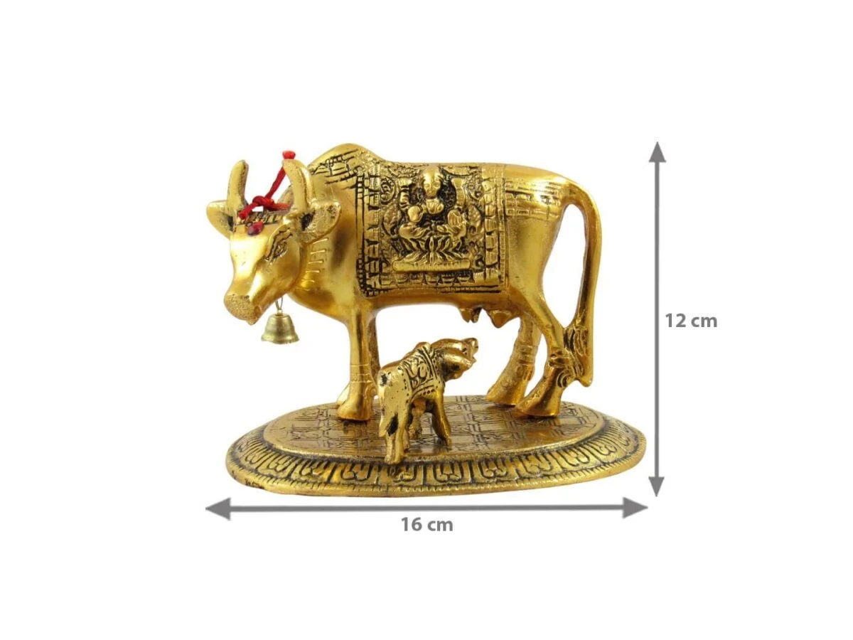 White metal cow and calf, cow and calf statue, cow and calf idol vastu, cow and calf statue in pooja room, white metal cow and calf statue, white metal small cow