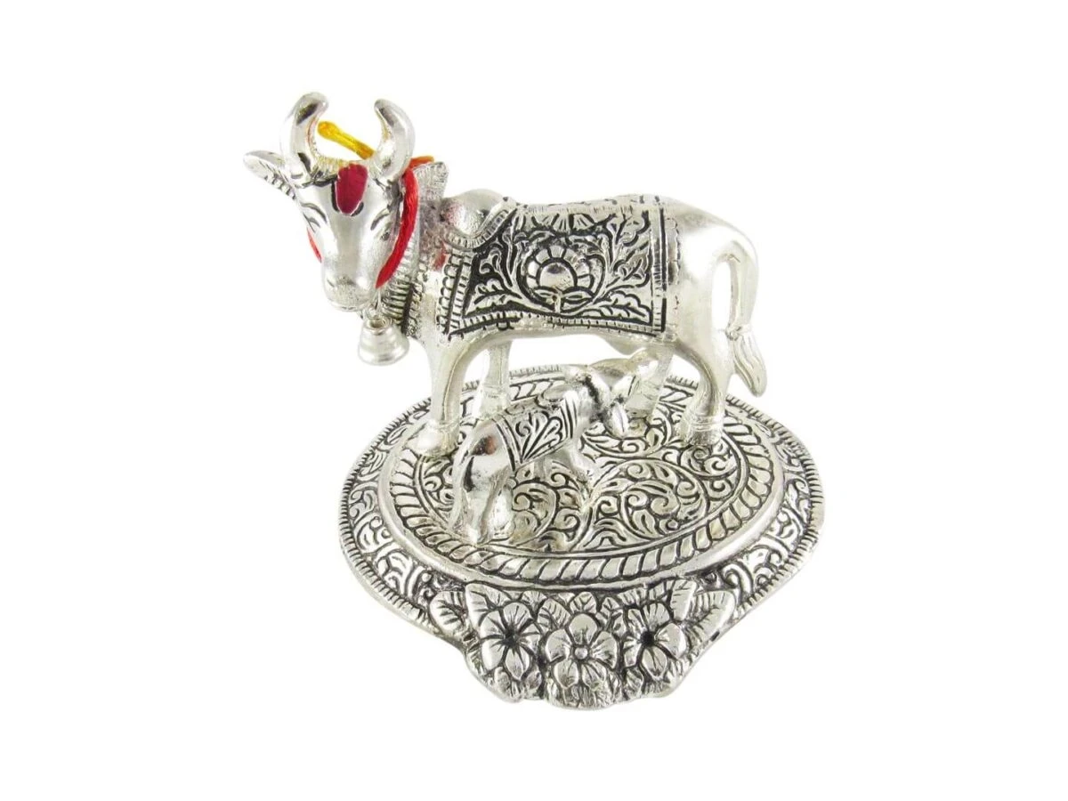 White metal cow and calf cow and calf statue cow and calf idol vastu cow and calf statue in pooja room white metal cow and calf statue white metal small cow