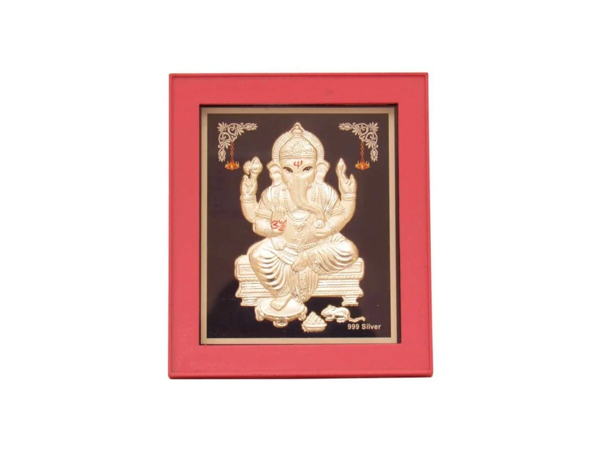 999 silver Ganesh frame, silver Ganesh photo frame, pure silver god photo frames, ganesha photo frame, silver ganesha frame