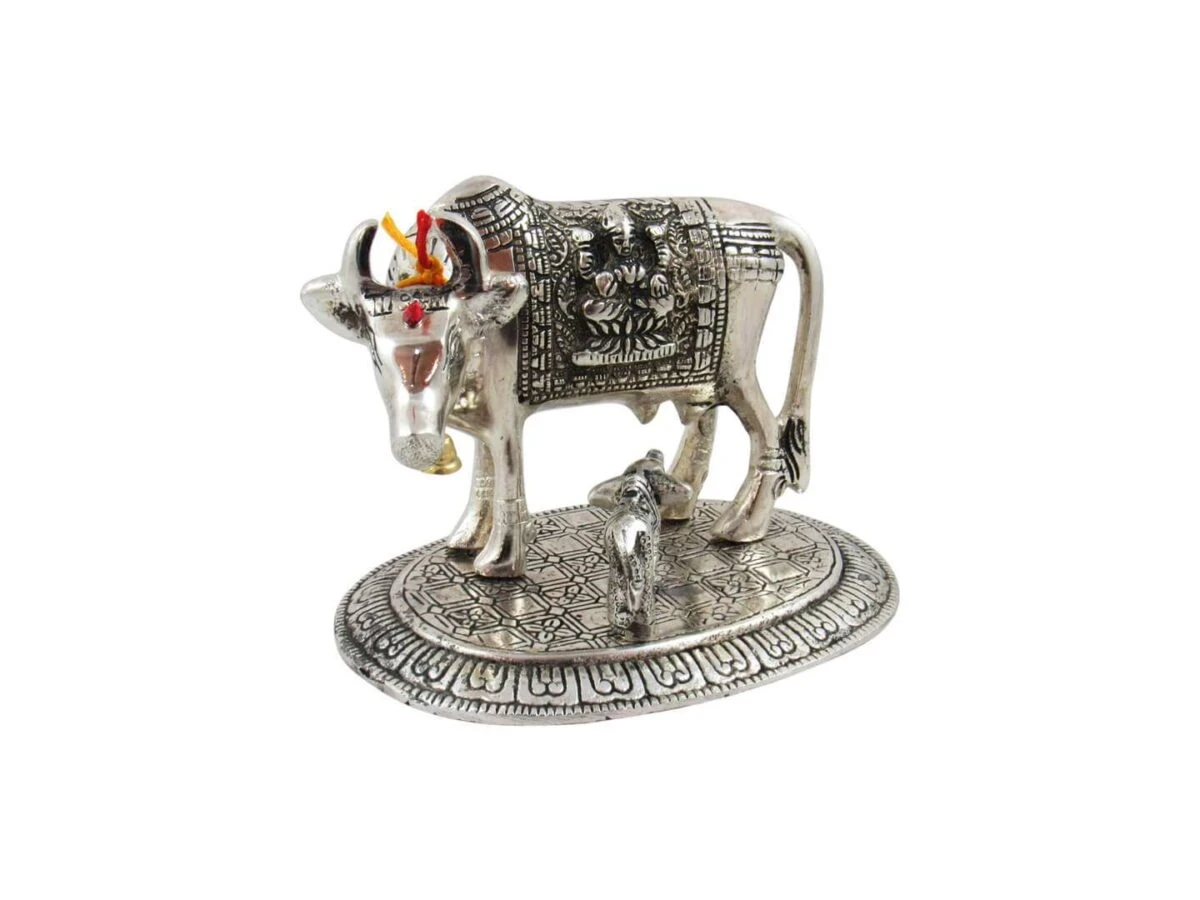 White metal cow and calf cow and calf statue cow and calf idol vastu cow and calf statue in pooja room white metal cow and calf statue white metal small cow