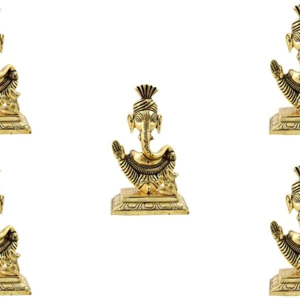 Oxidized Gold Plated Vakratund Paghdi Ganesha Idol for Pooja Room, Return Gift for Housewarming (Pack of 5)