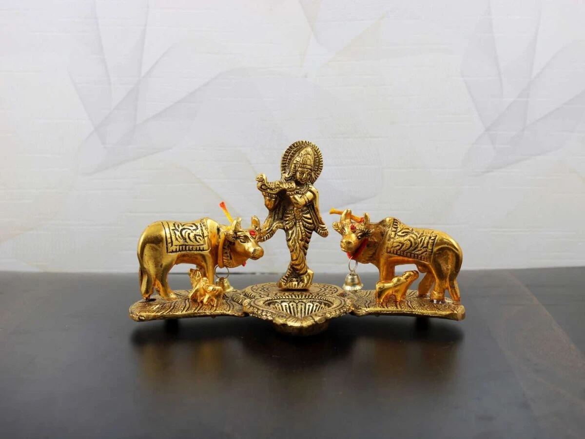 Krishna with cow idol Krishna with cow idol at home lord Krishna with cow idol Krishna with cow brass idol