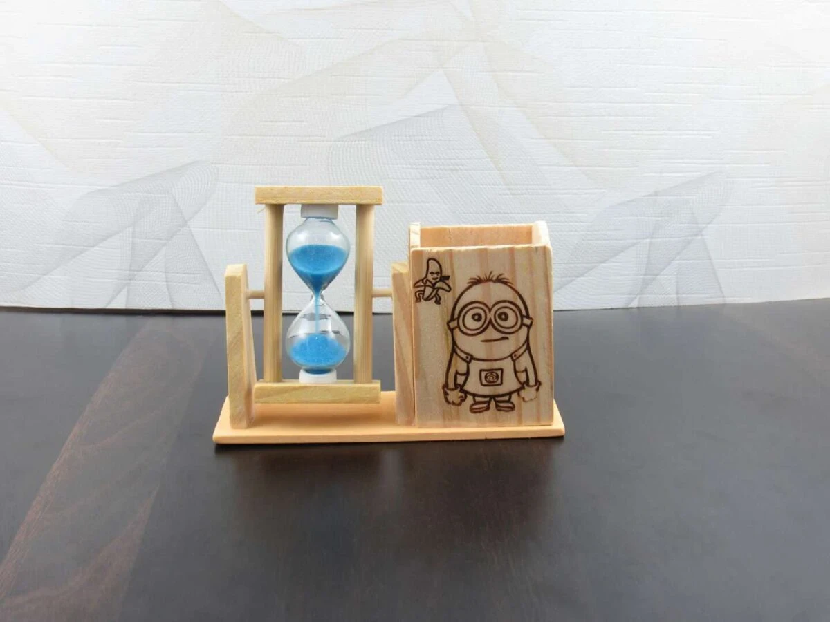 wooden pen stand with clock, pen stand with sand clock, Pen stand with clock, table pen stand with clock, pen stand for office, pen stand for gift, pen stand for office use, pen stand for desk, pen stand for table, pen stand for home, wooden pen stand for office
