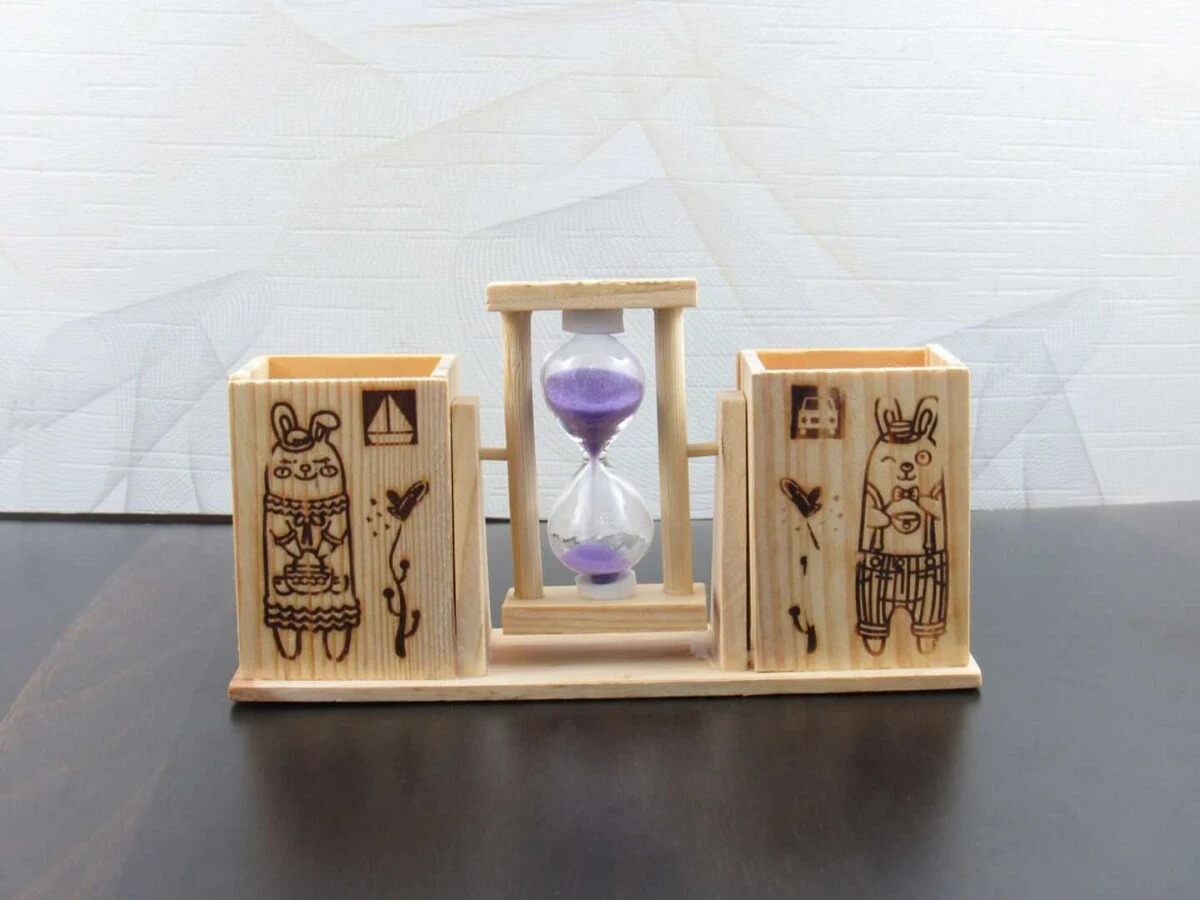 wooden pen stand with clock, pen stand with sand clock, Pen stand with clock, table pen stand with clock, pen stand for office, pen stand for gift, pen stand for office use, pen stand for desk, pen stand for table, pen stand for home, wooden pen stand for office
